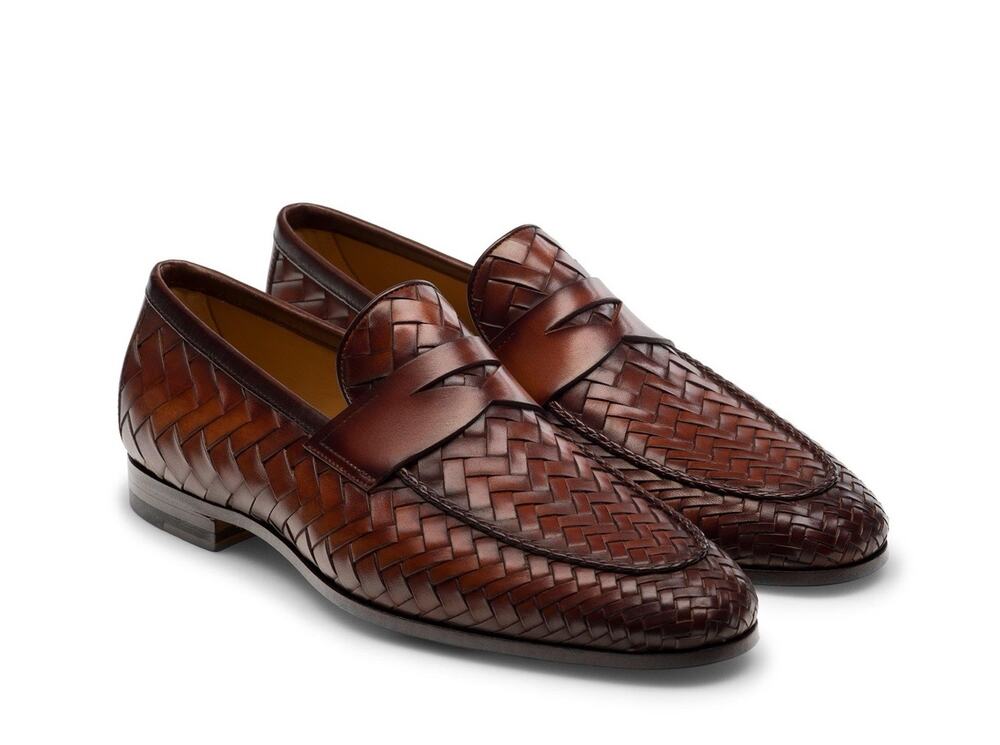 NIB Magnanni ‘Herman’ Cognac Brown Woven Leather Loafers 43.5EU/10.5US $595.00